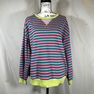 Oversized Striped Crewneck Long Sleeve Sweater Women's Small Cozycore Retro